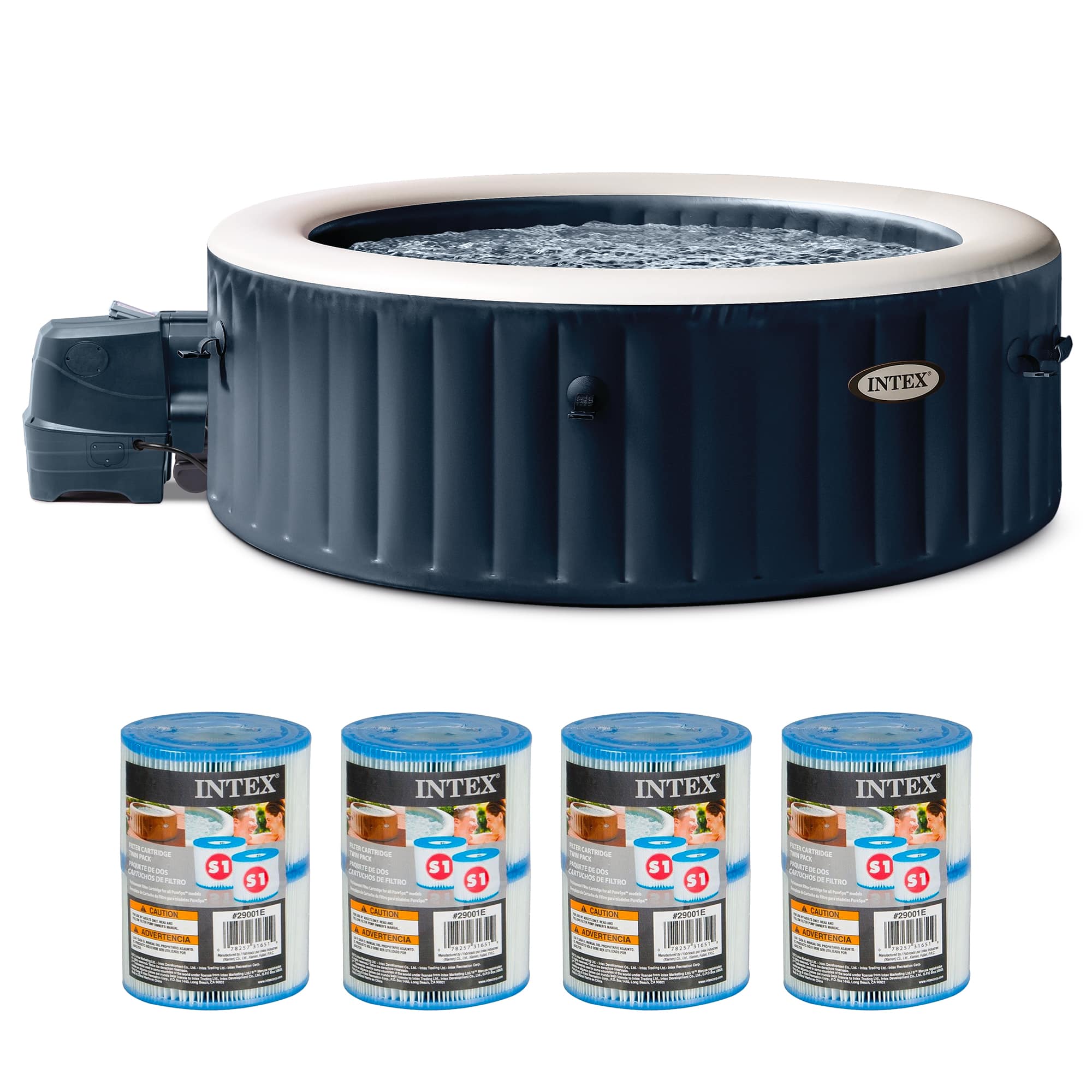 Intex - PureSpa Plus Portable Inflatable Hot Tub Jet Spa w/ 12 Filter Cartridges - Blue
