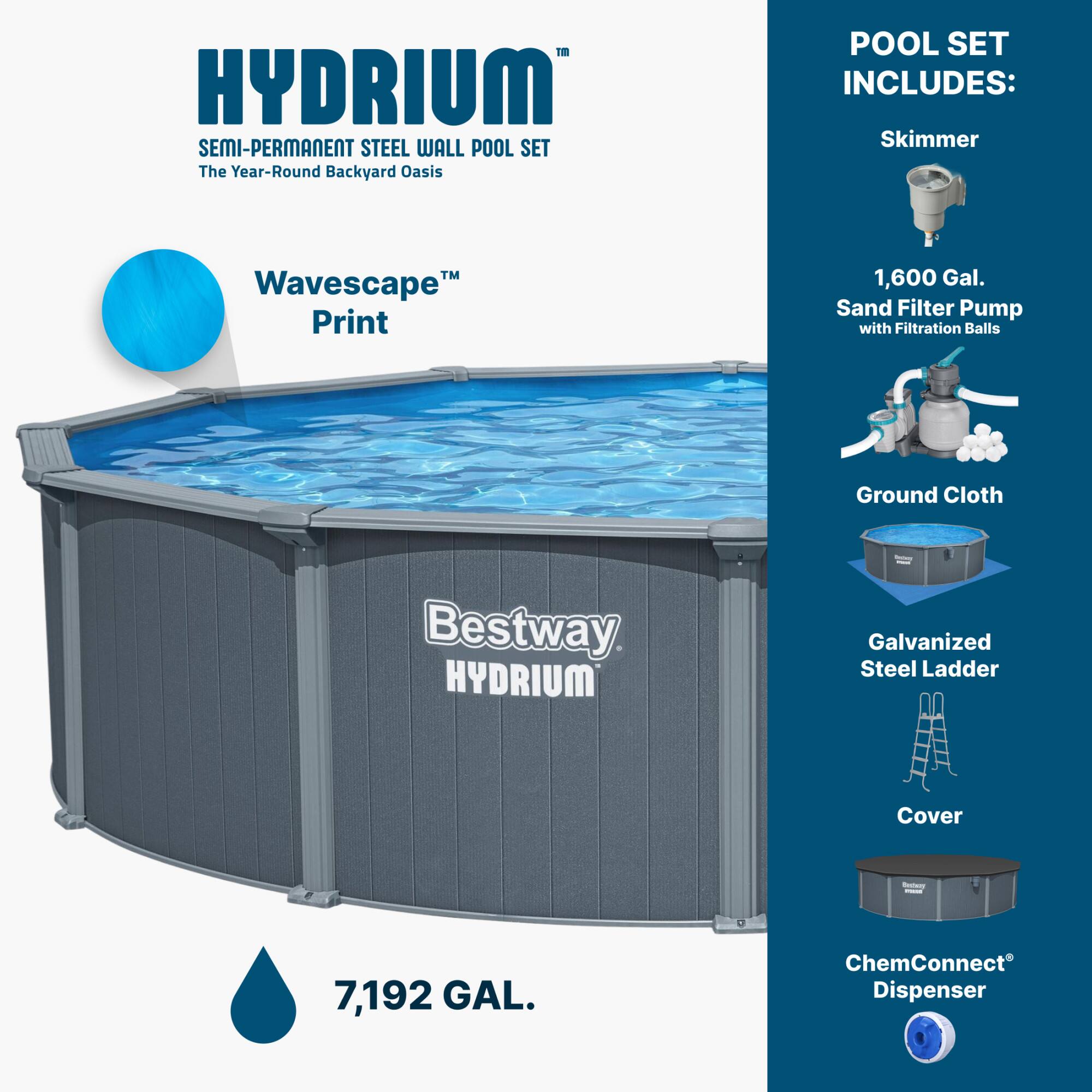 Bestway - Hydrium 18' x 52" Round Steel Wall Above Ground Pool Set - Dark Gray - Image 3
