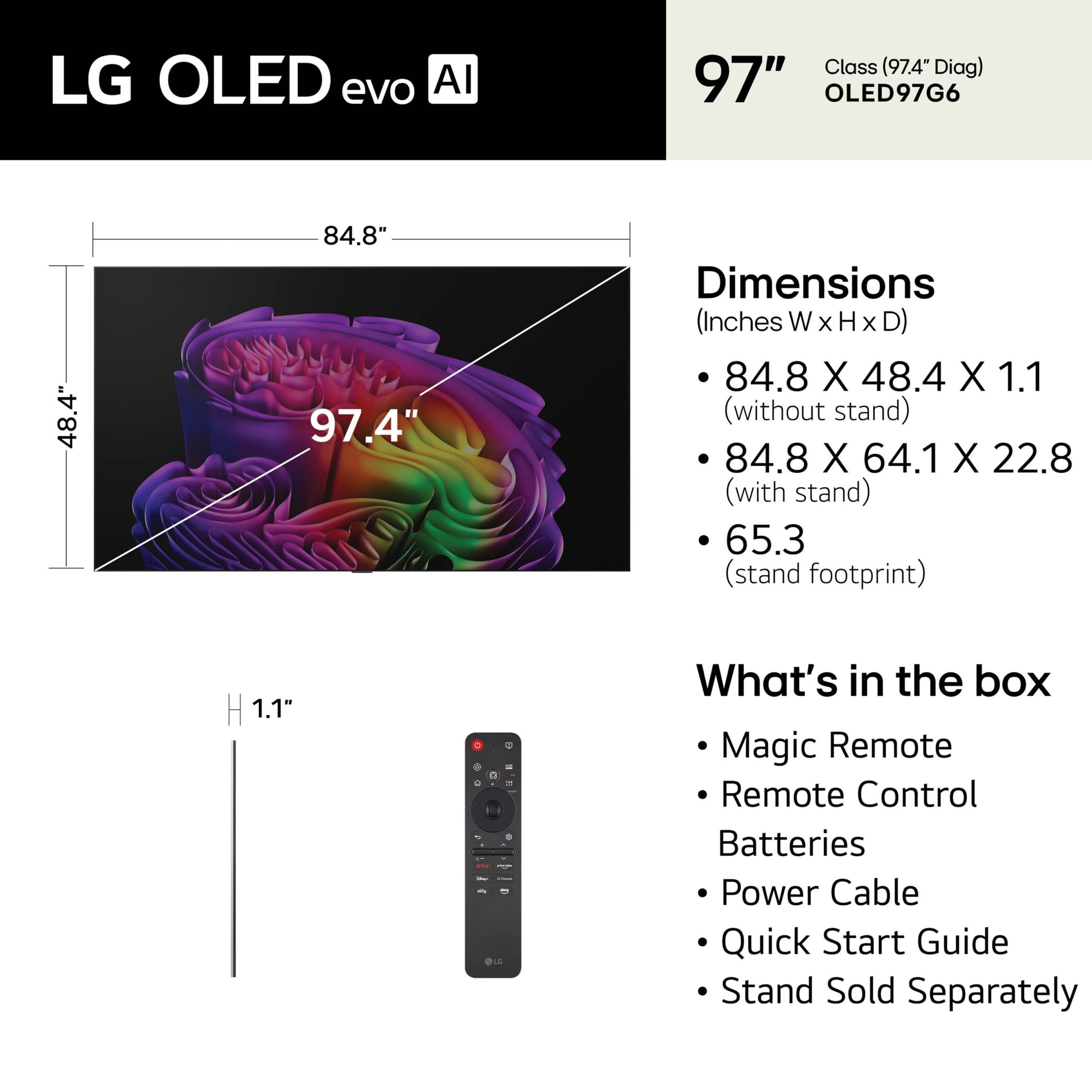 LG - 97" Class G6 Series OLED evo AI 4K Smart webOS TV with Gallery Design and Flush Wall Mount (2026) - Image 4