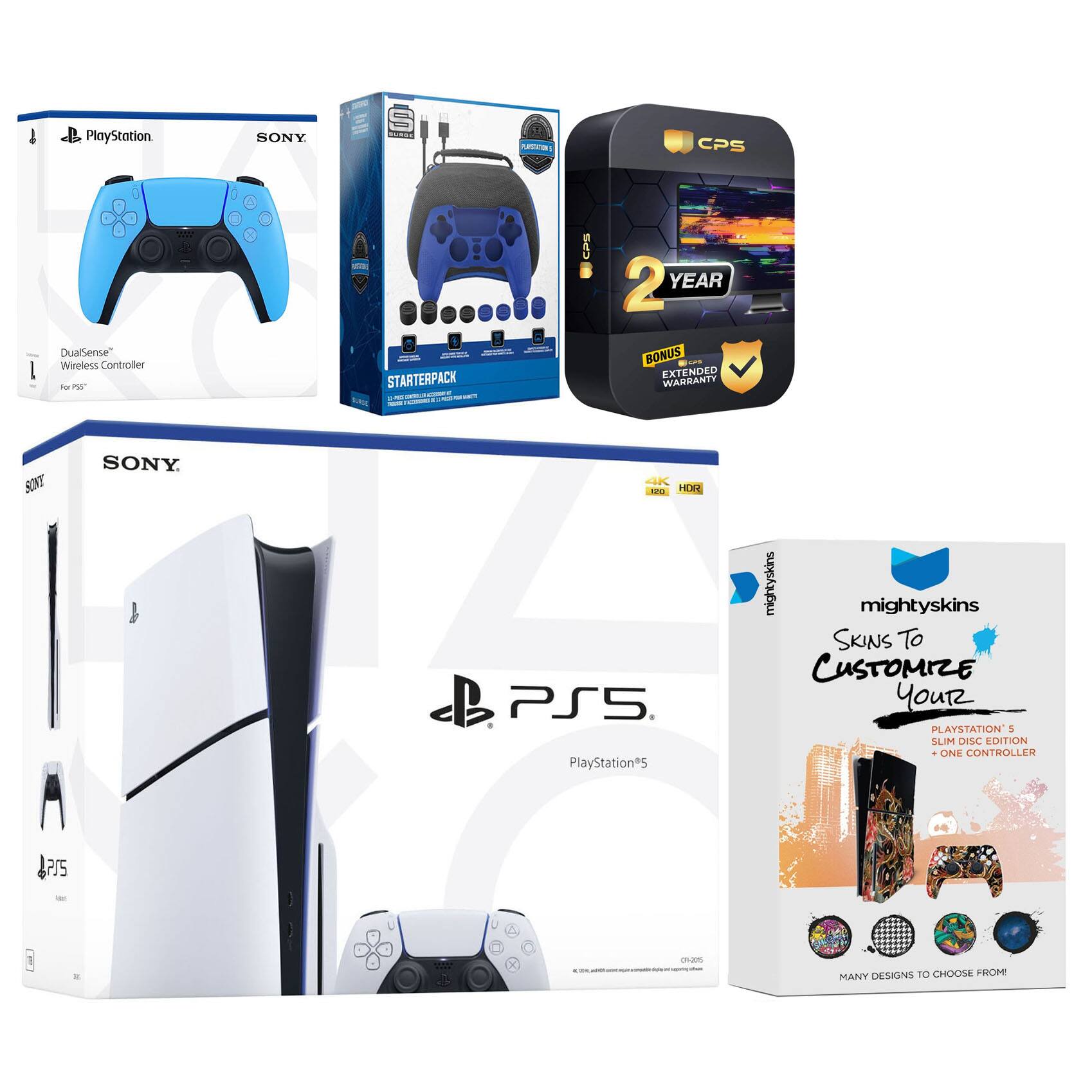 Playstation 5 Slim Disc with Extra Controller, Gamer Starter Kit and MightySkins Decal Voucher + 2 - PlayStation 5