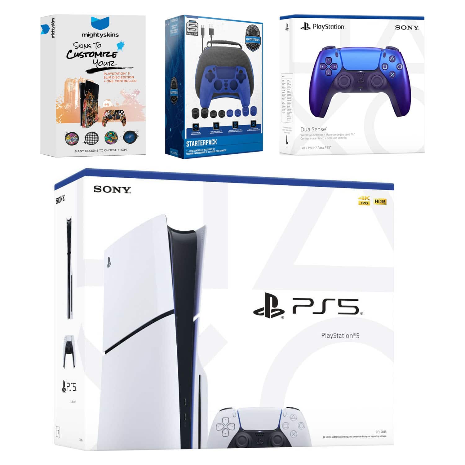 PlayStation 5 Slim Disc Bundle with Extra Controller, Accessory Kit and MightySkins Code - PlayStation 5