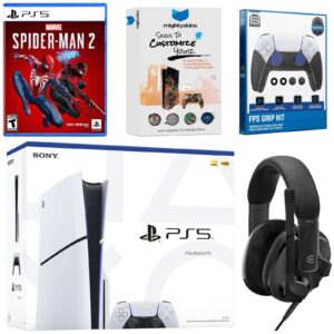 PlayStation 5 Slim Disc Bundle with Spider-Man 2, EPOS Headset, FPS Grip Kit and MightySkins Code - PlayStation 5