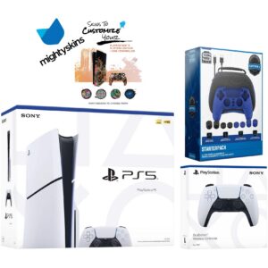 PlayStation 5 Slim Disc with Extra Glacier Controller, Pro Gamer Starter Kit and MightySkins Decal Voucher - PlayStation 5