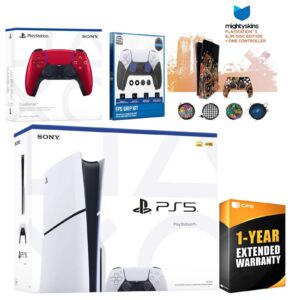 Playstation 5 Slim Disc with Extra Controller, FPS Grip Kit and MightySkins Decal Voucher + 1 Year - PlayStation 5
