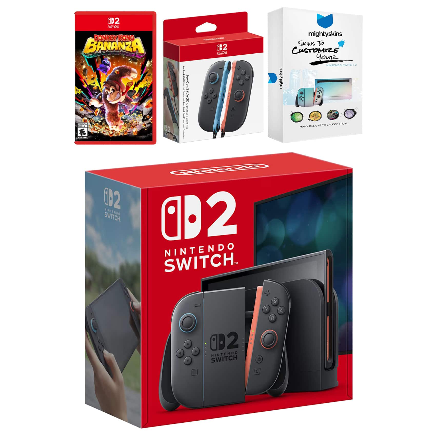 Switch 2 Video Game Console with Donkey Kong Bonanza, Extra Joy-Cons and MightySkins Code Bundle - Nintendo Switch 2
