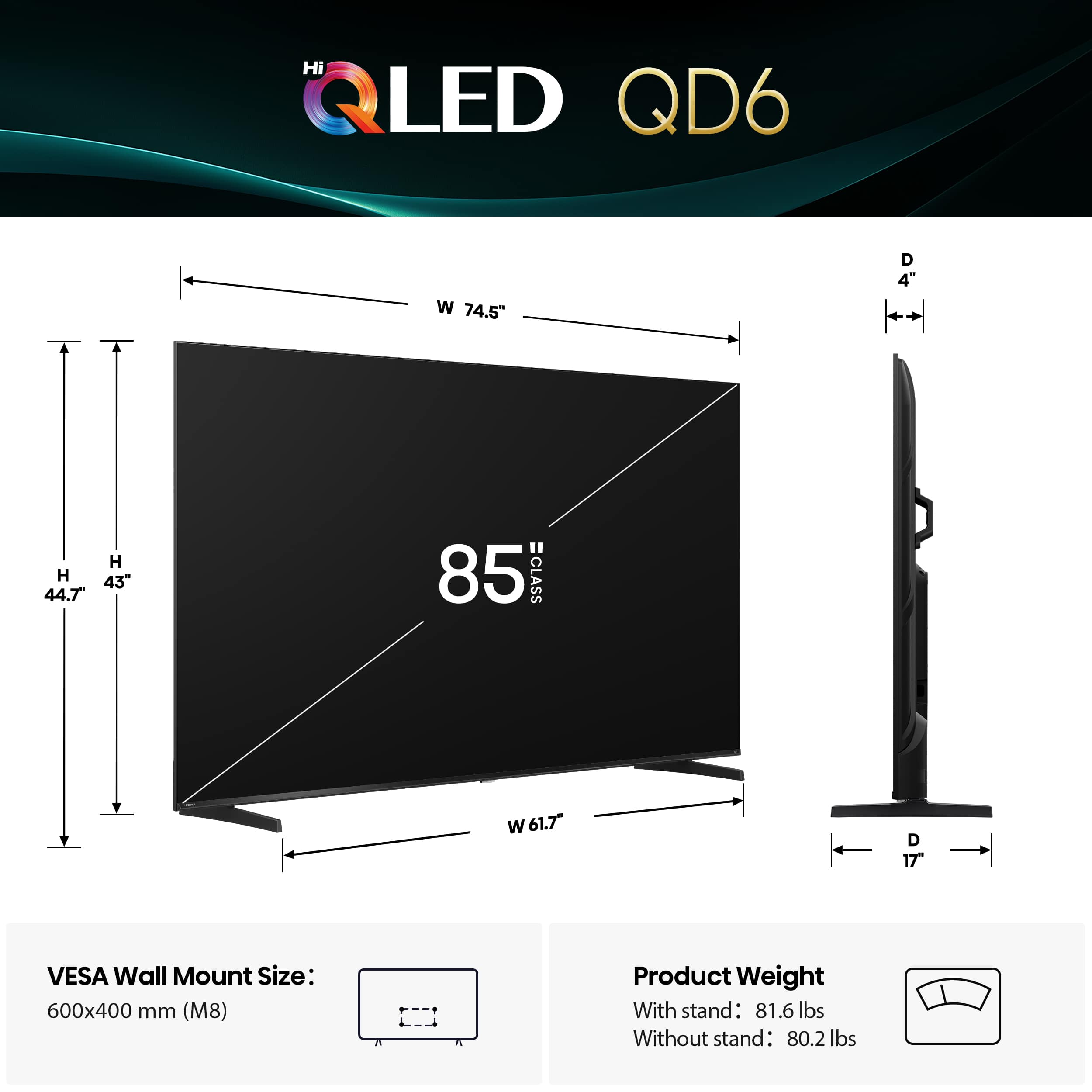 Hisense - 85" Class QD6 Series Hi-QLED 4K UHD HDR Smart Fire TV (2025) - Image 4