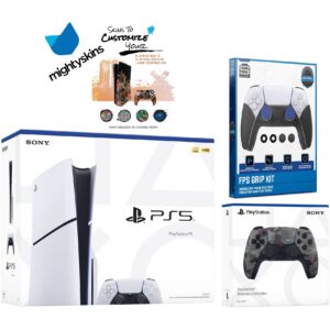 PlayStation 5 Slim Disc with Extra Controller, FPS Grip Kit and MightySkins Decal Voucher - PlayStation 5