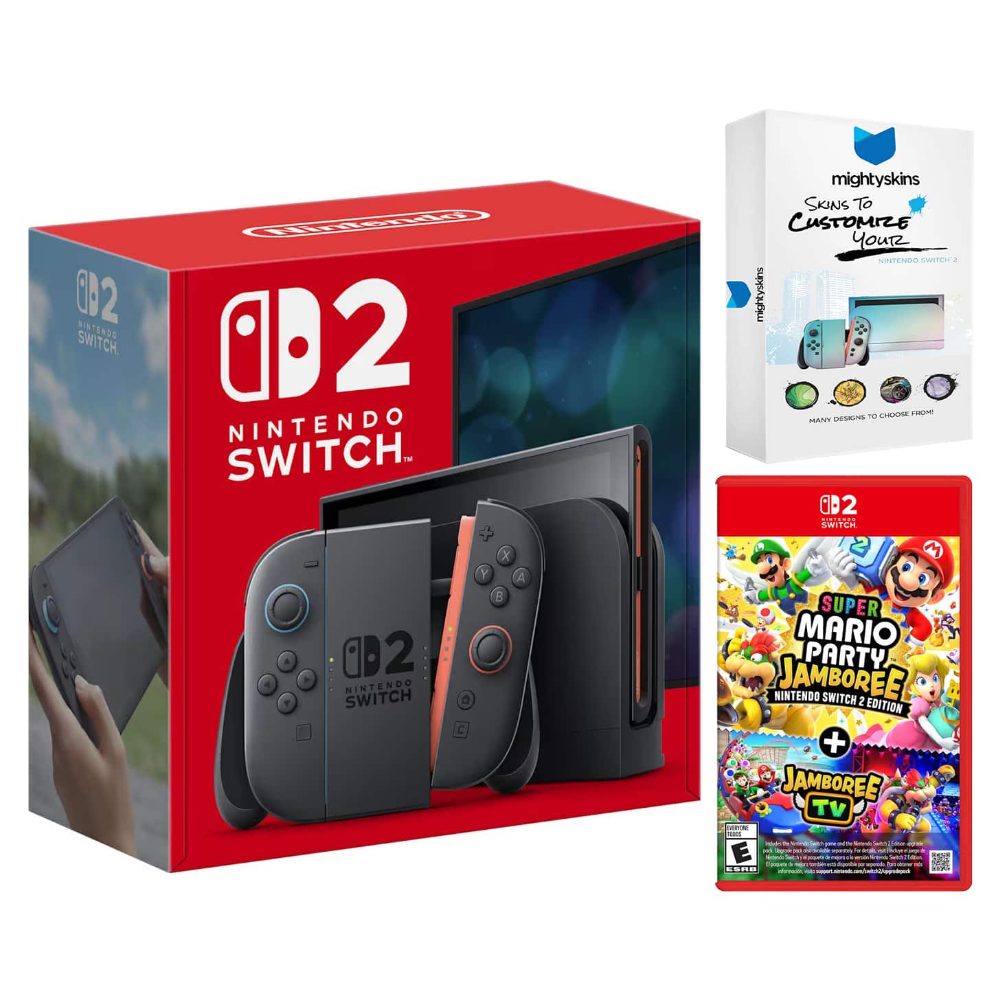 Switch 2 Video Game Console with Super Mario Party Jamboree and MightySkins Code Bundle - Nintendo Switch 2