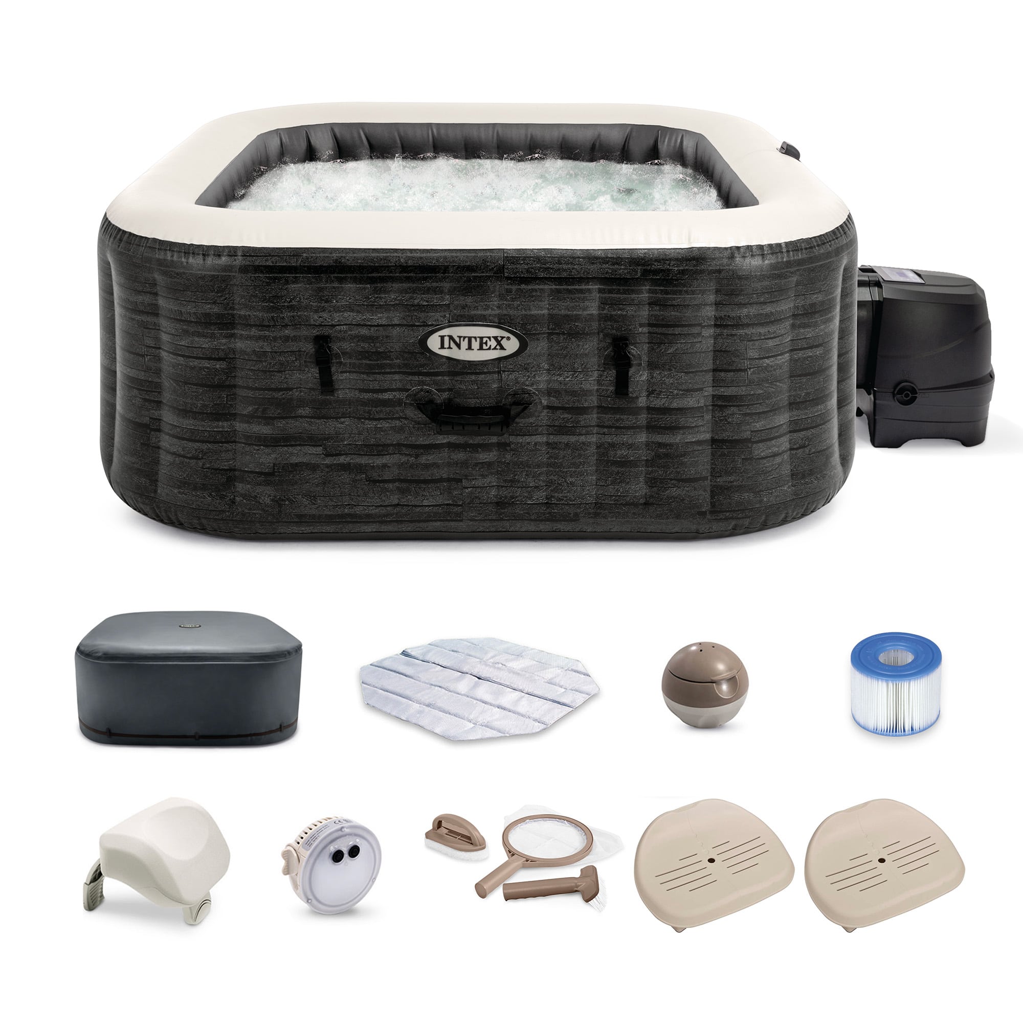 Intex - PureSpa Plus Inflatable Spa, Maintenance Kit, & Removable Seat (2 Pack) - Gray