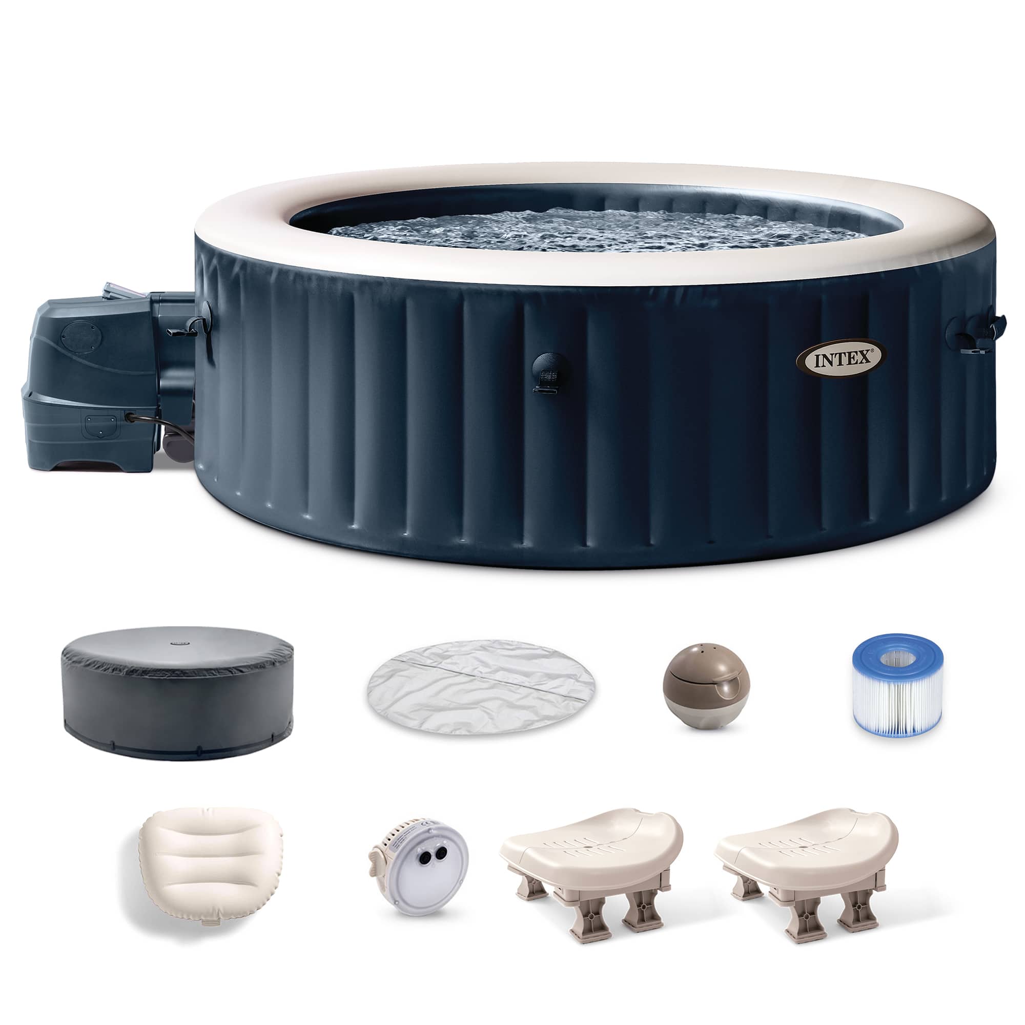 Intex - PureSpa Plus Inflatable Bubble Jet Hot Tub & Slip Resistant Seat (2 Pack) - Blue
