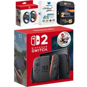 Switch 2 Mario Kart World Bundle with Joy Con Wheel, MightySkins Code and 2 CPS Year Extended Warranty - Nintendo Switch 2