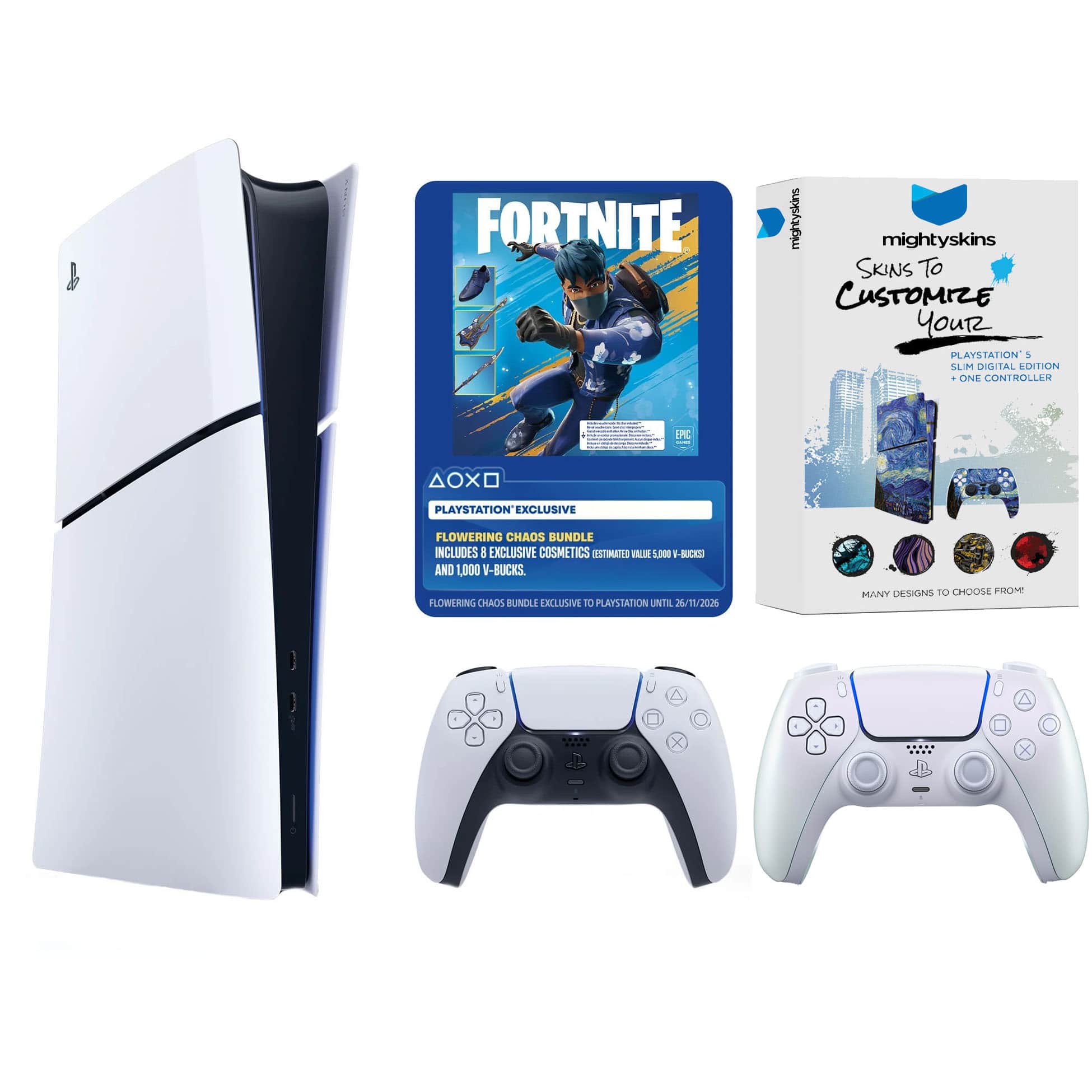 PlayStation 5 Digital Fortnite Flowering Chaos Bundle with Extra Controller and MightySkins Code - PlayStation 5
