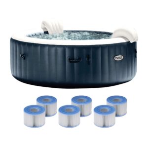 Intex - PureSpa Plus Portable Inflatable Hot Tub Jet Spa w/ 6 Filter Cartridges - Blue