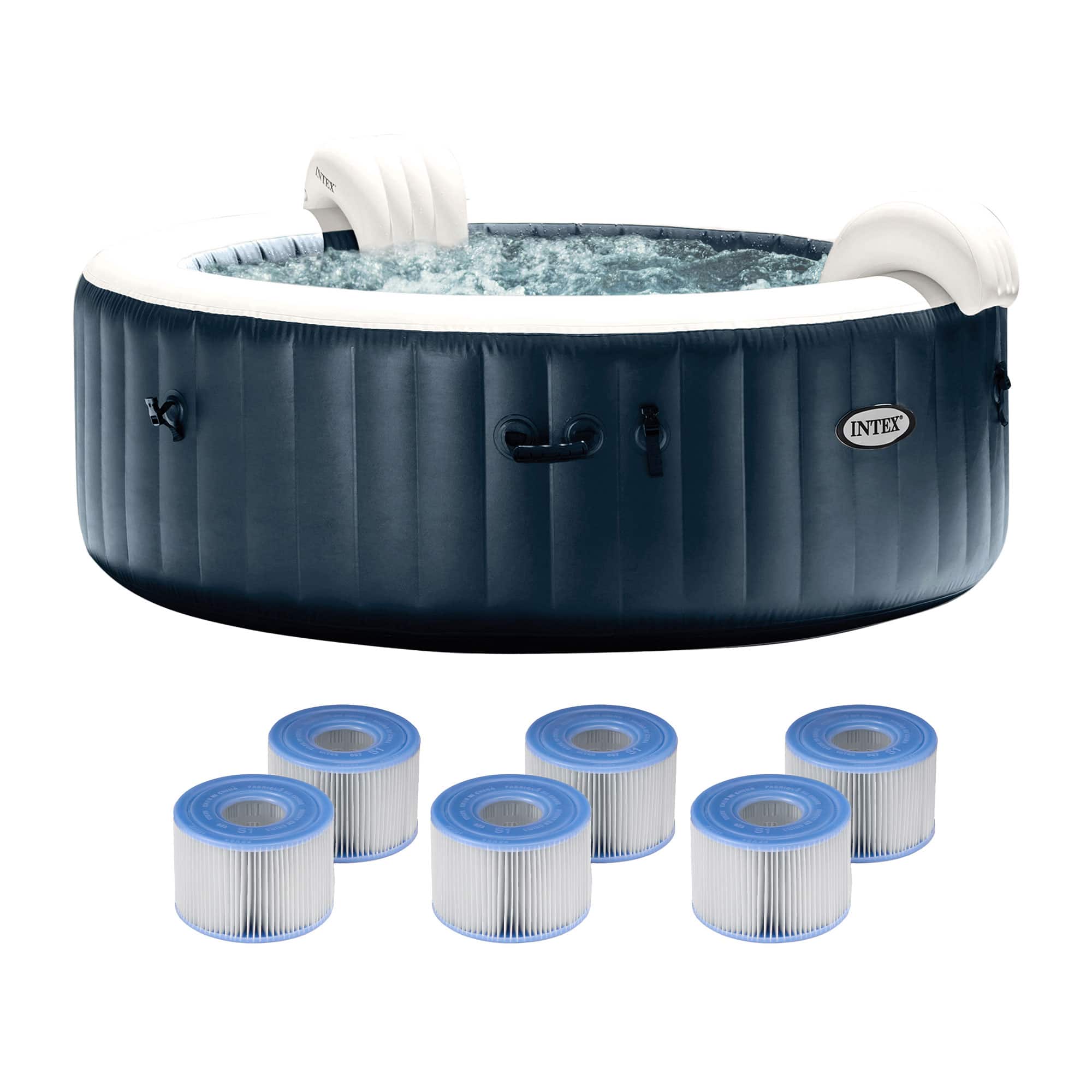 Intex - PureSpa Plus Portable Inflatable Hot Tub Jet Spa w/ 6 Filter Cartridges - Blue
