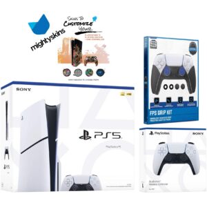 PlayStation 5 Slim Disc with Extra Glacier Controller, FPS Grip Kit and MightySkins Decal Voucher - PlayStation 5