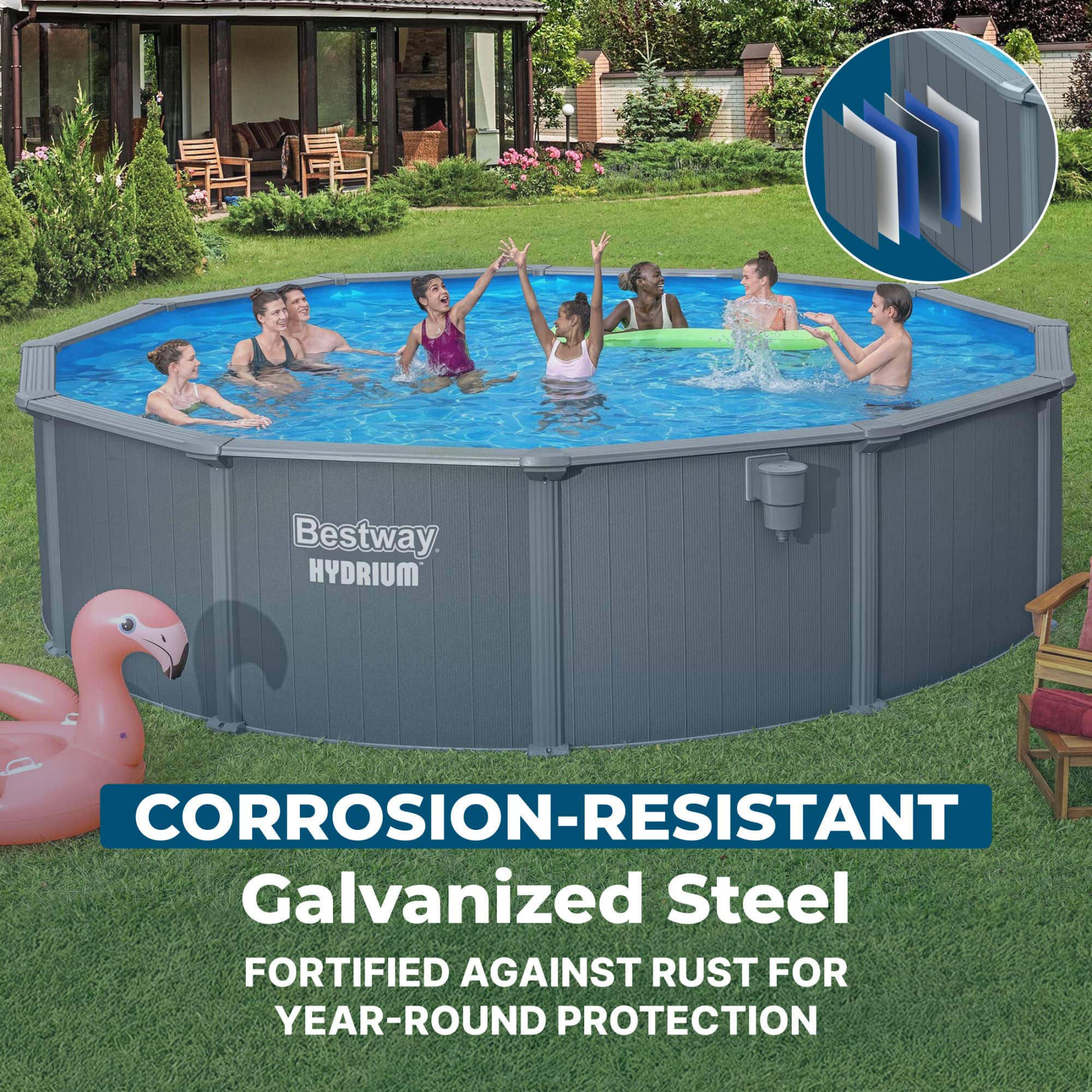 Bestway - Hydrium 18' x 52" Round Steel Wall Above Ground Pool Set - Dark Gray - Image 5