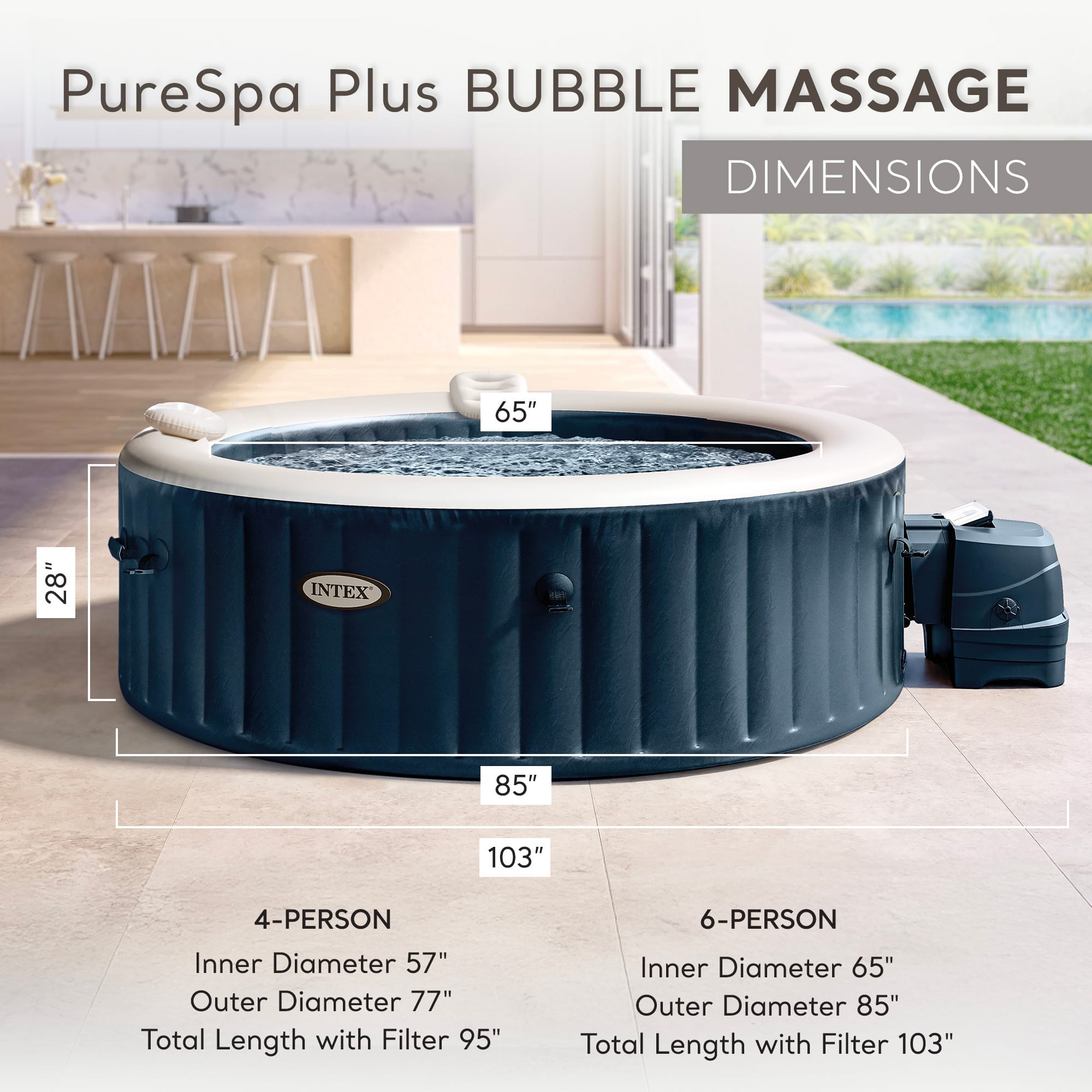 Intex - PureSpa Plus Portable Inflatable Hot Tub Jet Spa w/ 12 Filter Cartridges - Blue - Image 3