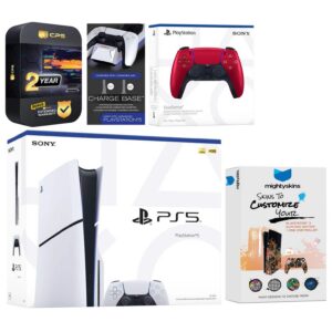 Playstation 5 Slim Disc with Extra Controller, Charging Dock and MightySkins Decal Voucher + 2 Year - PlayStation 5