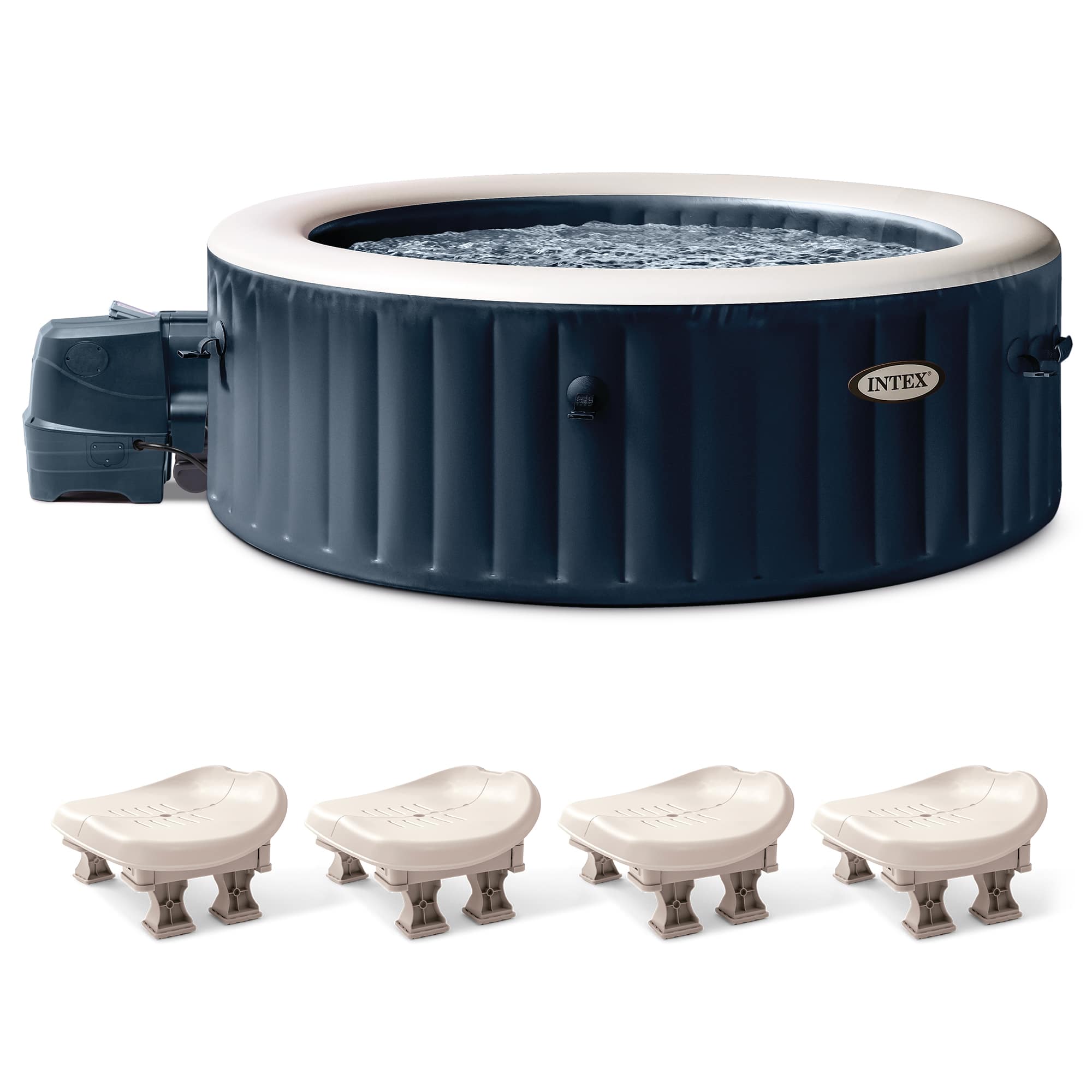 Intex - PureSpa Plus Inflatable Bubble Jet Hot Tub & Slip Resistant Seat (4 Pack) - Blue