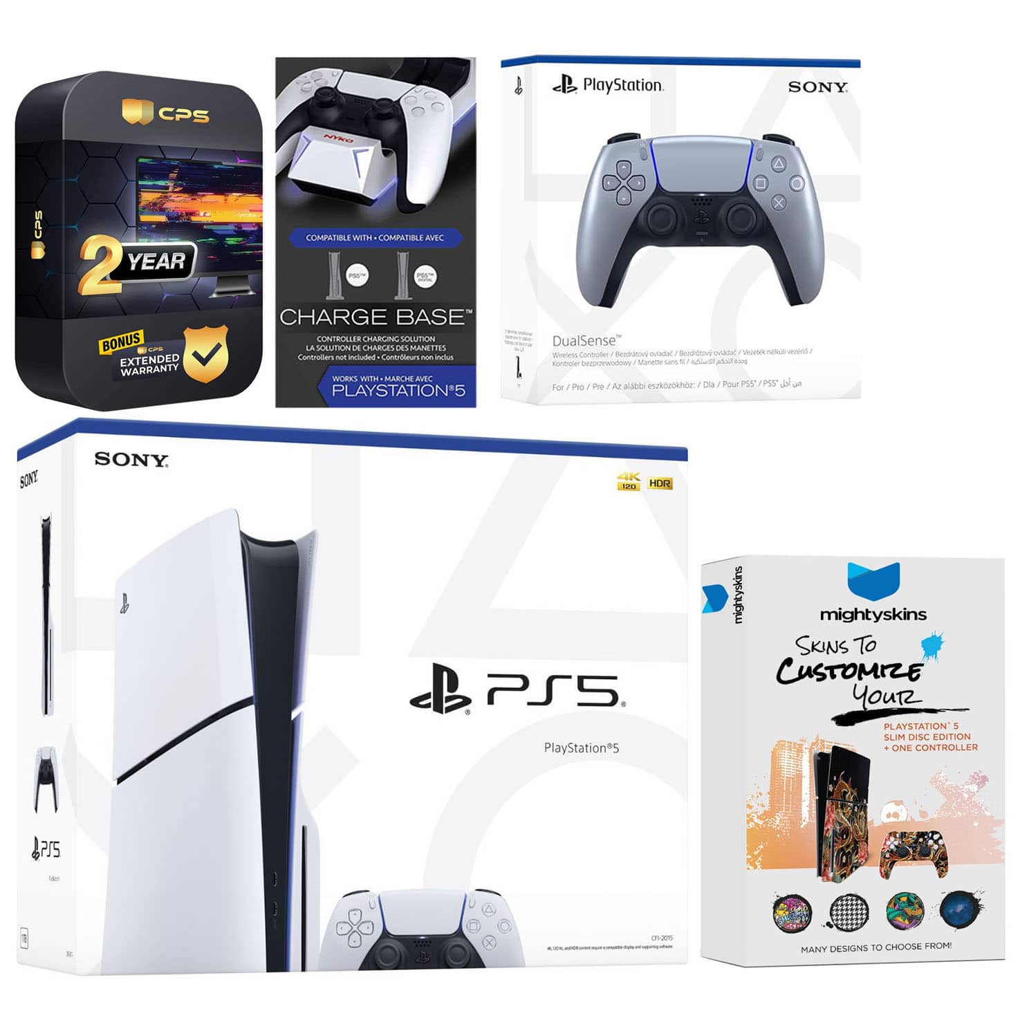 Playstation 5 Slim Disc with Extra Controller, Charging Dock and MightySkins Decal Voucher + 2 - PlayStation 5