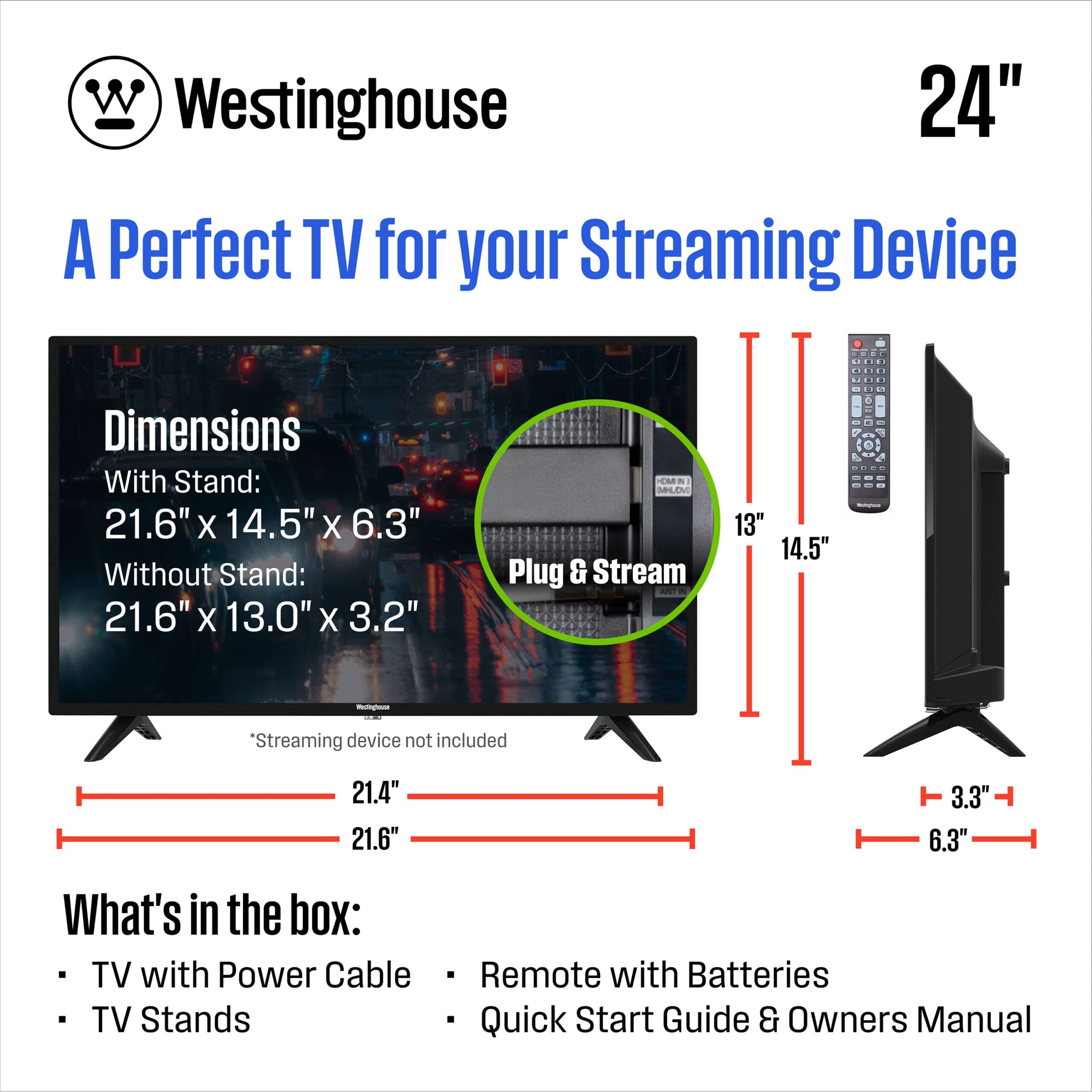 Westinghouse - 24" 720p HD LED Non-Smart TV, Flat Screen with HDMI, USB, VGA, V-Chip, Compatible with Fire Stick, Roku, Apple TV - Image 4