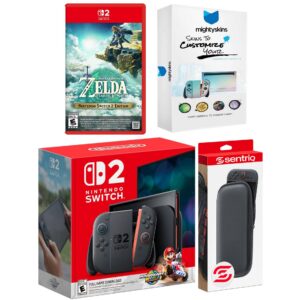 Switch 2 + Mario Kart World, Zelda Tears of the Kingdom, MightySkins Code and Protective Case Bundle - Nintendo Switch 2