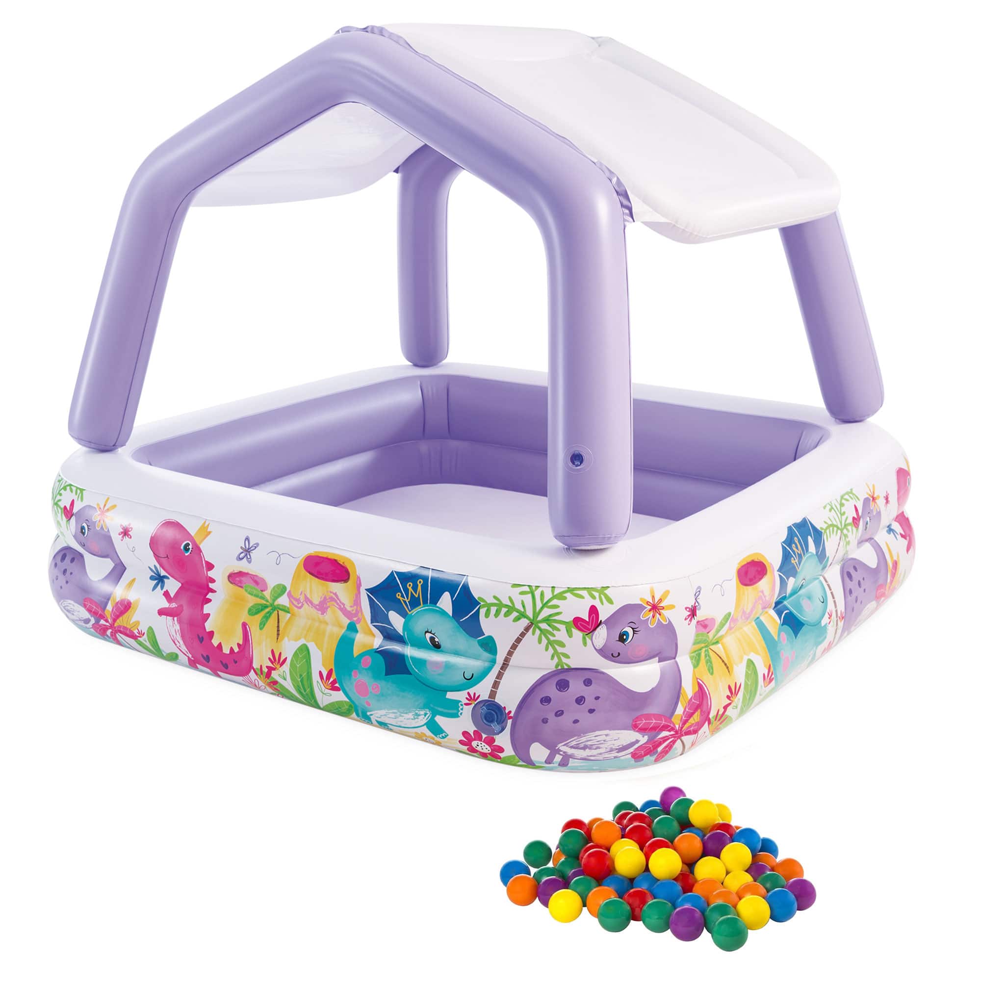 Intex - Inflatable Sun Shade Kiddie Pool and Multi-Colored Fun Ballz, 100 Pack - Multicolor