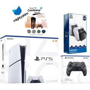 PlayStation 5 Slim Disc with Extra Controller, Dual Charging Dock and MightySkins Decal Voucher - PlayStation 5