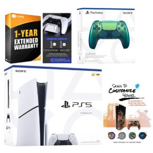 Playstation 5 Slim Disc with Extra Controller, Charging Dock and MightySkins Decal Voucher + 1 Year - PlayStation 5
