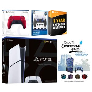 Playstation 5 Slim Digital with Extra Controller, FPS Grip Kit and MightySkins Decal Voucher + 1 Year - PlayStation 5