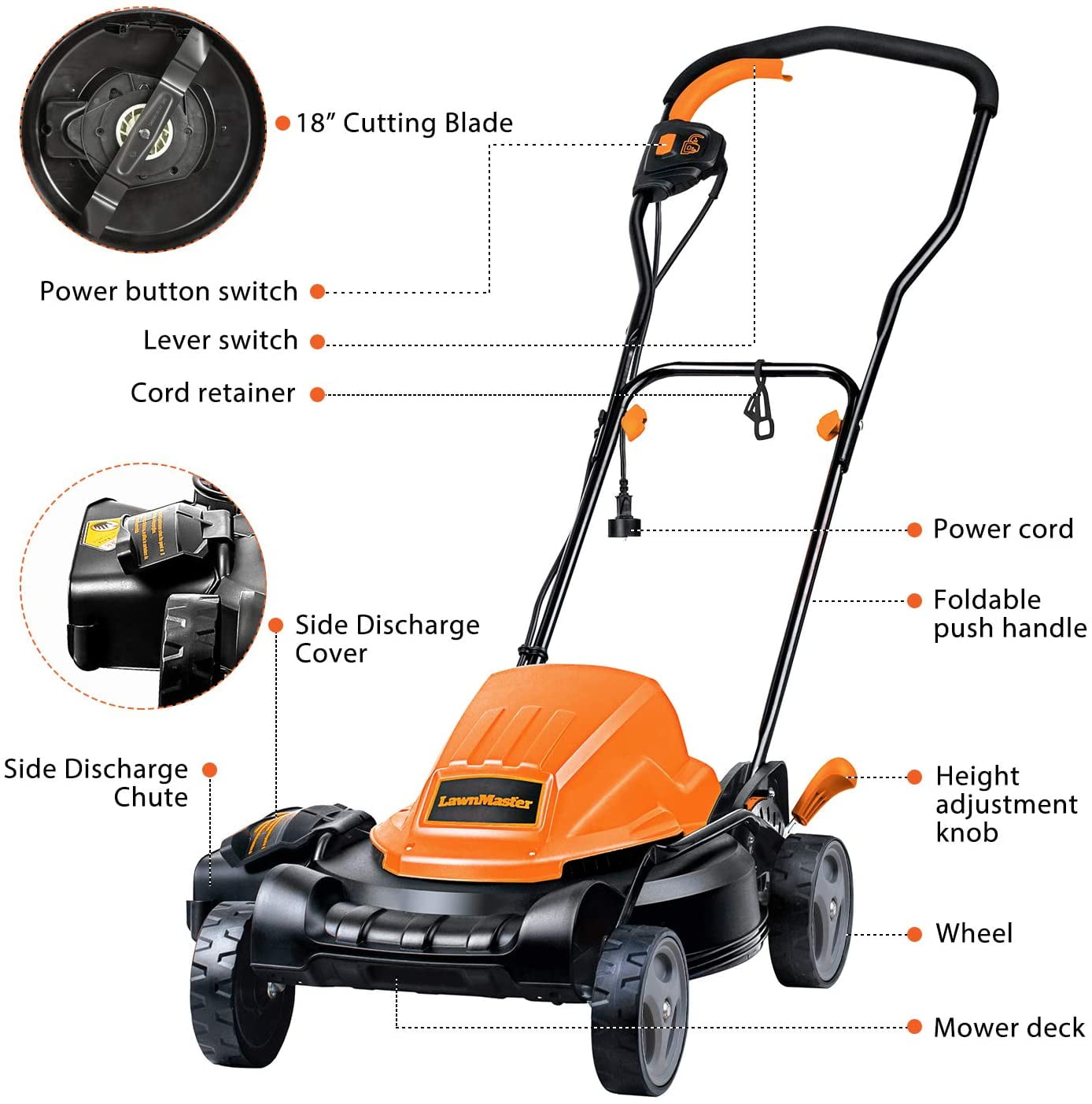 LawnMaster 19 inch 2-in-1 Electric Lawn Mower, 12AMP, ME1218X - Image 5