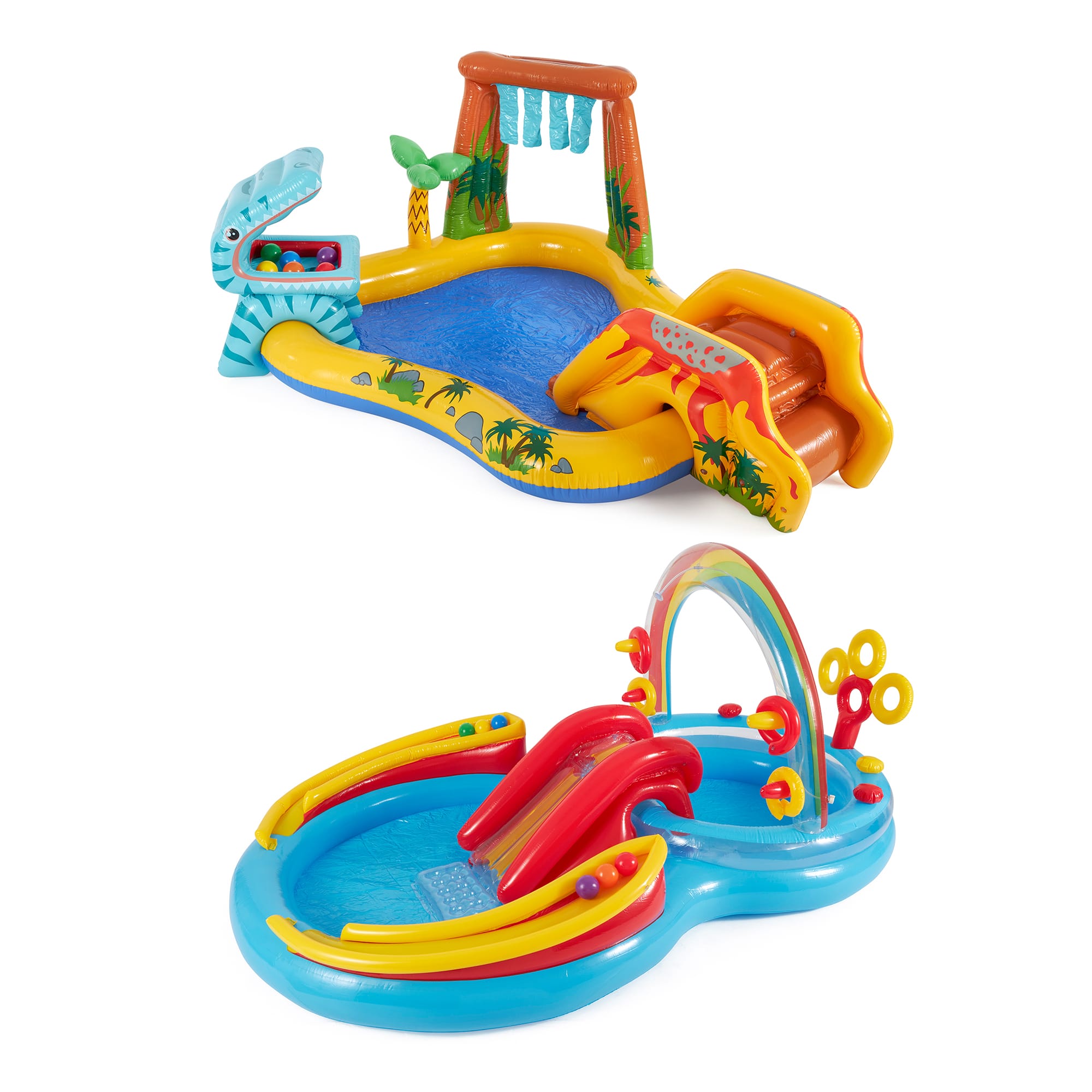 Intex - 8ft x 6.25ft x 43in Dinosaur Play Pool & Inflatable Rainbow Play Pool