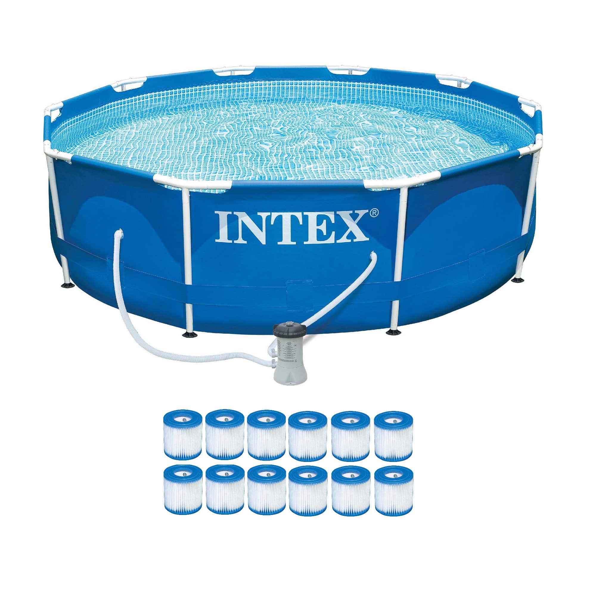 Intex - Metal Frame Pool Set w/ Filter Pump and Type H Filter Cartridges (12 Pack)