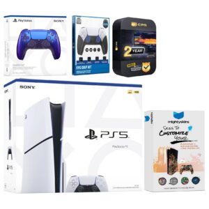 Playstation 5 Slim Disc with Extra Controller, FPS Grip Kit and MightySkins Decal Voucher + 2 Year - PlayStation 5